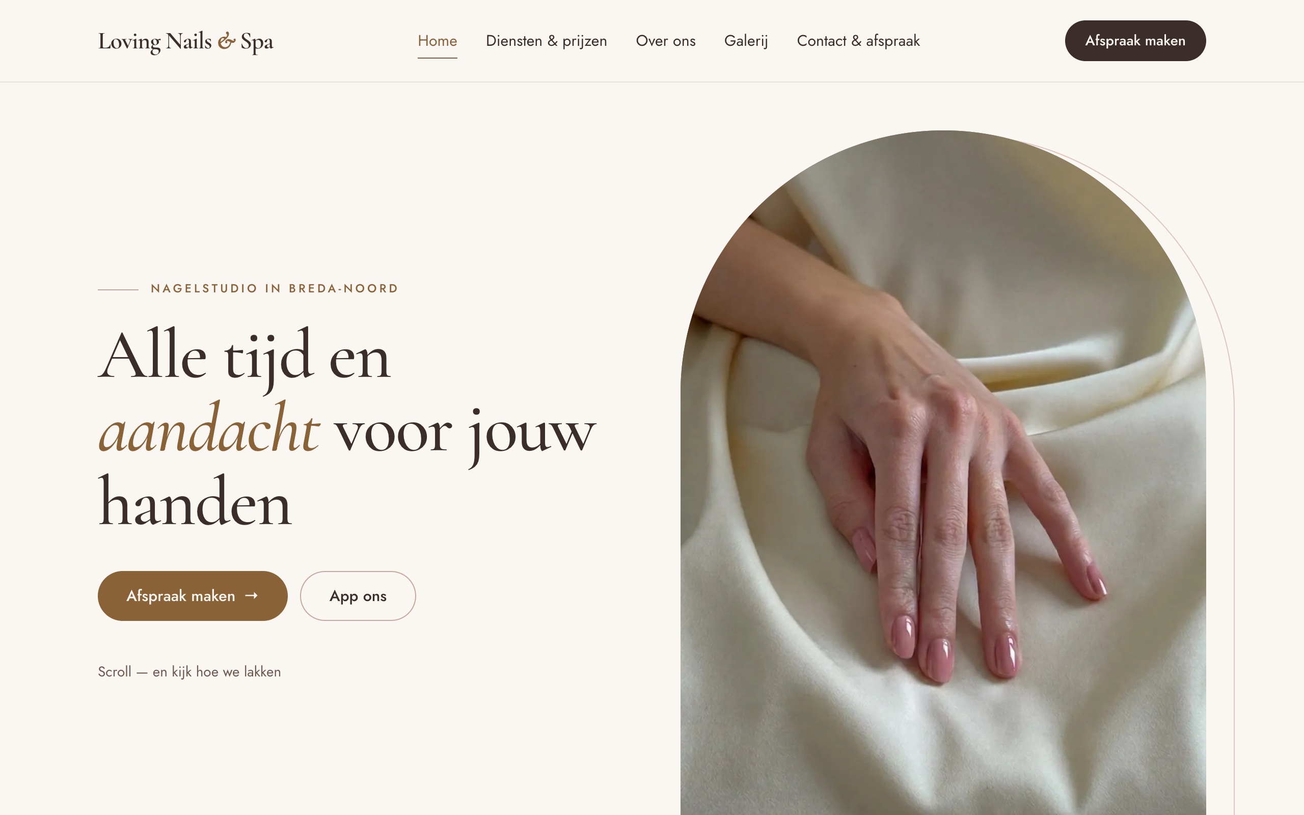 Sectie uit de website die wij maakten voor Loving Nails & Spa